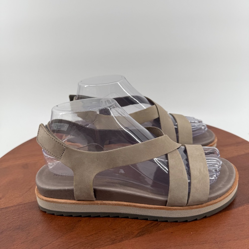 Merrell Moon Leather Strappy Rugged Platform Sandals Taupe Gray  J001114 Women 7